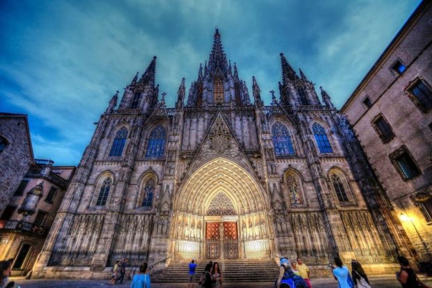 gothic cathedral in Barcelona facade
