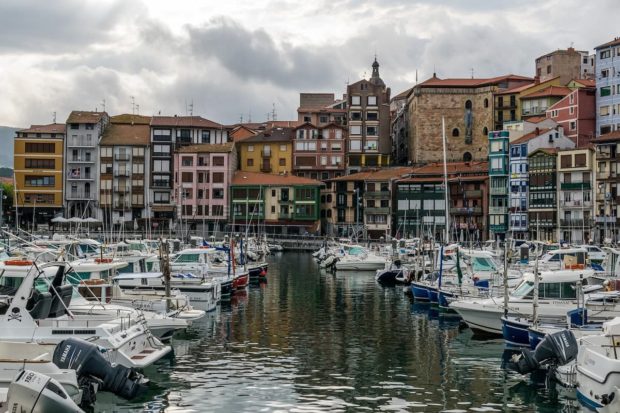 Landscape of Bermeo Port with boats