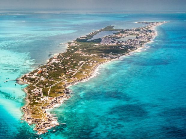 Isla Mujeres Island in Cancun, aerial map