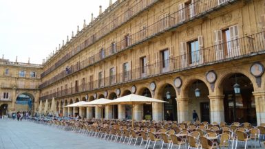 Main square full of restaurants in Salamanca