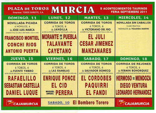 Programa de la feria taurina de Murcia