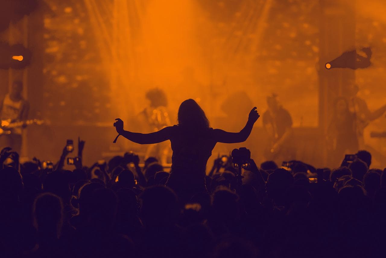 Chica del público cantando en un festival