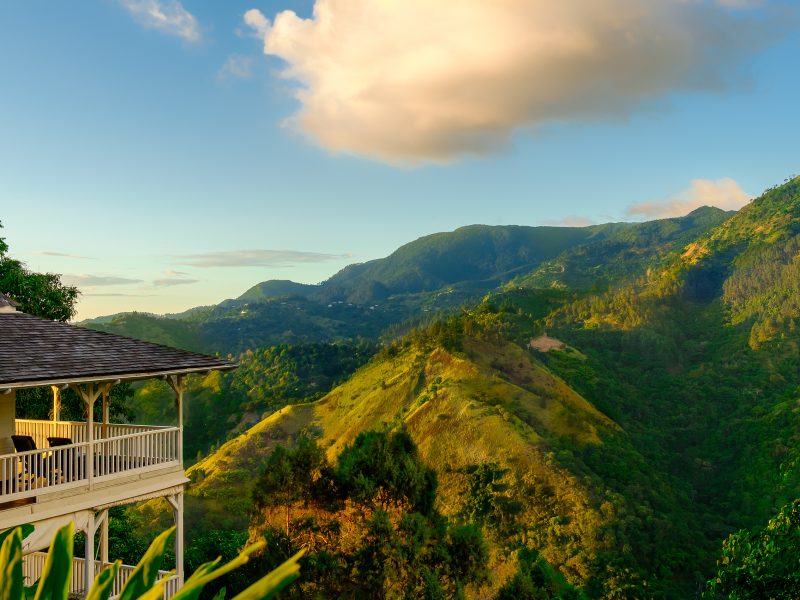 House in the Blue Mountains at sunset, Jamaica