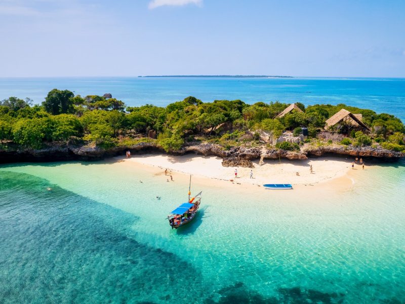 The aerial view of the Zanzibar Island coast is a sight to behold, with its pristine beaches and turquoise waters.