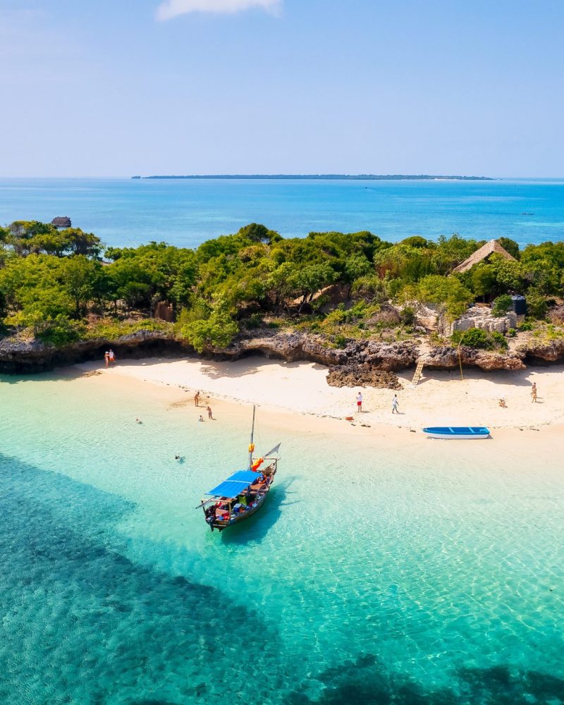 The aerial view of the Zanzibar Island coast is a sight to behold, with its pristine beaches and turquoise waters.