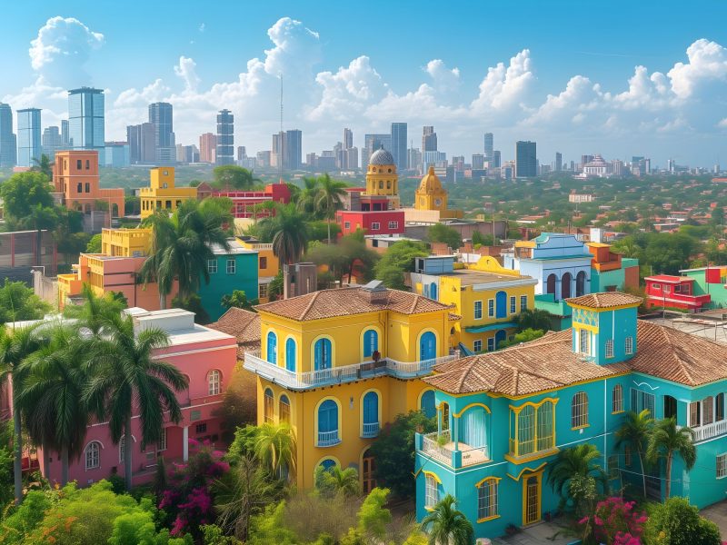 A cityscape of Santo Domingo under the sunlight and a blue sky in the Dominican Republic