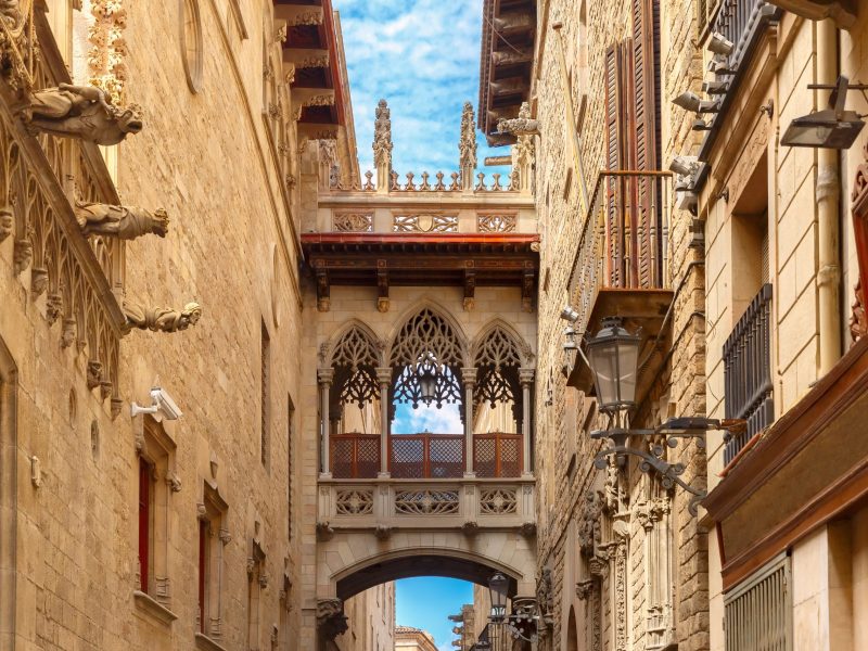 Bridge Carrer del Bisbe in Barcelona Gothic quarter, Catalonia, Spain